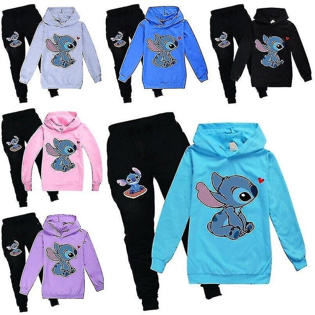 Lilo Stitch Chándal 2 Piezas Sudadera con Capucha Conjunto de Pantalones con Capucha Ropa Deportiva para niños-Amarillo-150 cm brillar Electrónica