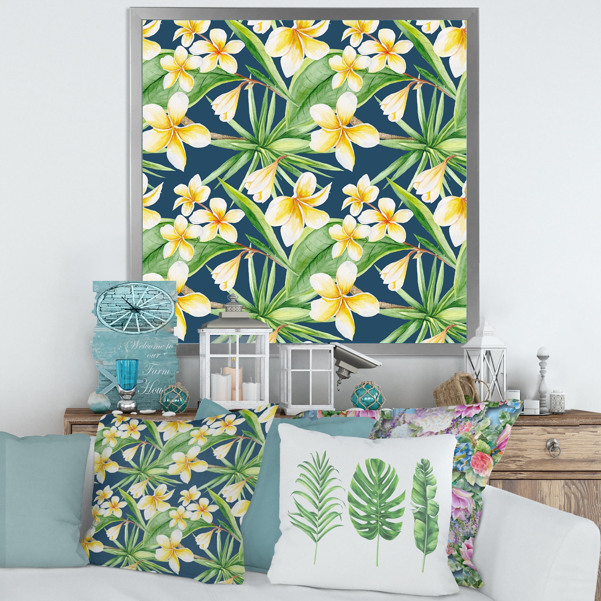 Designart 'Yellow Flowers and Tropical Foliage VIII' Modern Framed Art Print
