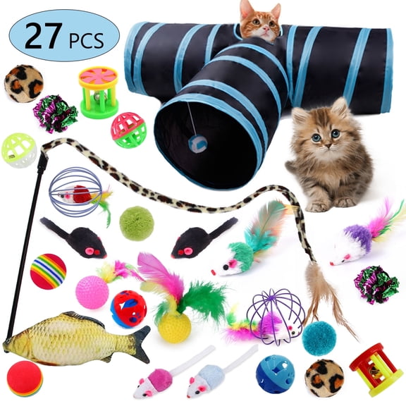 Semfri 27pcs T-Type Interactive Cat Tunnel Toy Set,Blue and Black for Kittens, Puppies, Rabbits,Guinea Pigs