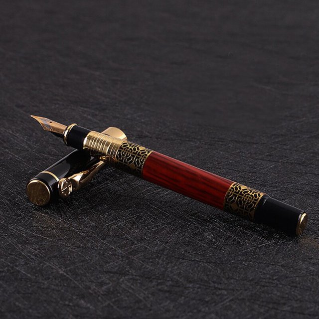 Pluma estilográfica de tinta de madera de rosa de Metal completo de diseño clásico, regalo de tarea de estudiante de escuela, pluma de escritura, compre 2, enviar regalo