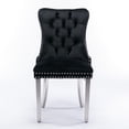thumbnail image 3 of Modern High-end Tufted Dining Chair Set of 2, Velvet Upholstered Dining Room Chair with Solid Wood Legs and Chrome Nailhead Trim Backrest, Counter Chair for Kitchen, Bedroom, Black & Sliver, 3 of 8