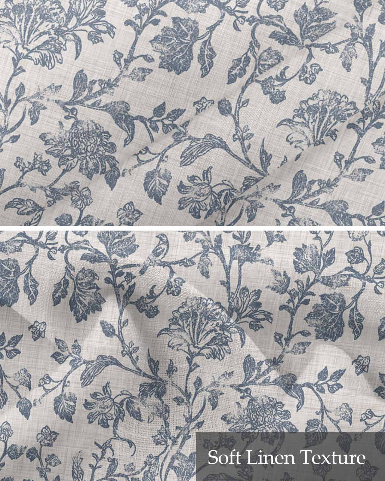 Blue Floral Kitchen Valances for Windows Farmhouse Linen Window Valance Curtain for Living Room Window Treatment Farmhouse Vintage Flower Leaf Botanical Valance Rod Pocket Topper Drape, 42 x 12 Inch