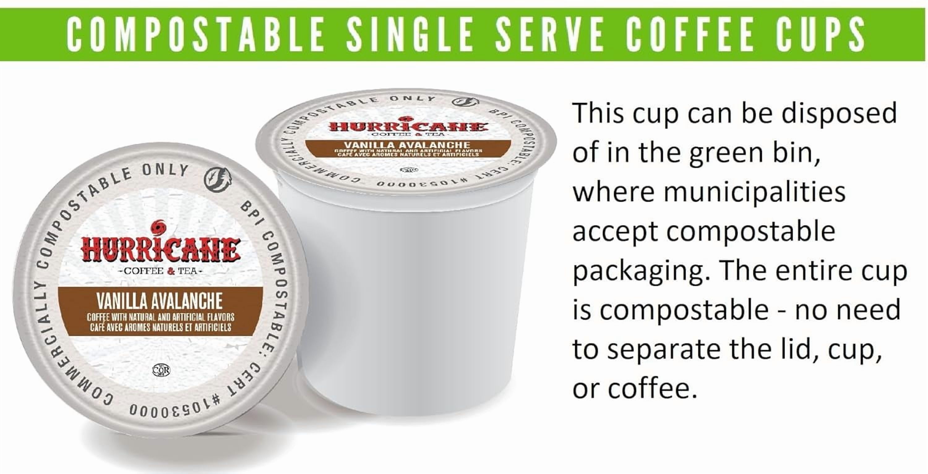 Hurricane Vanilla Avalanche Flavored Coffee, Compostable Single Serve Coffee Pods Compatible with Keurig K-Cup Brewers, 20 Count per Box, 4 Boxes