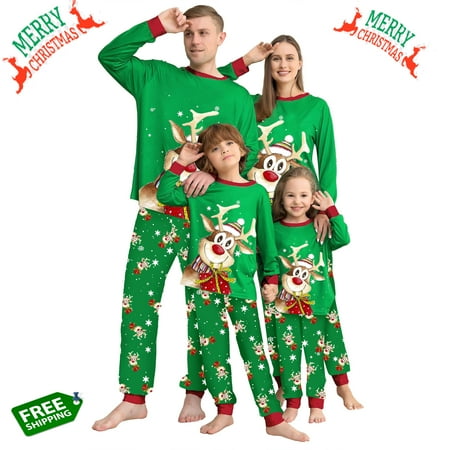 

New Matching Christmas Family Pajamas Elk Reindeer Print