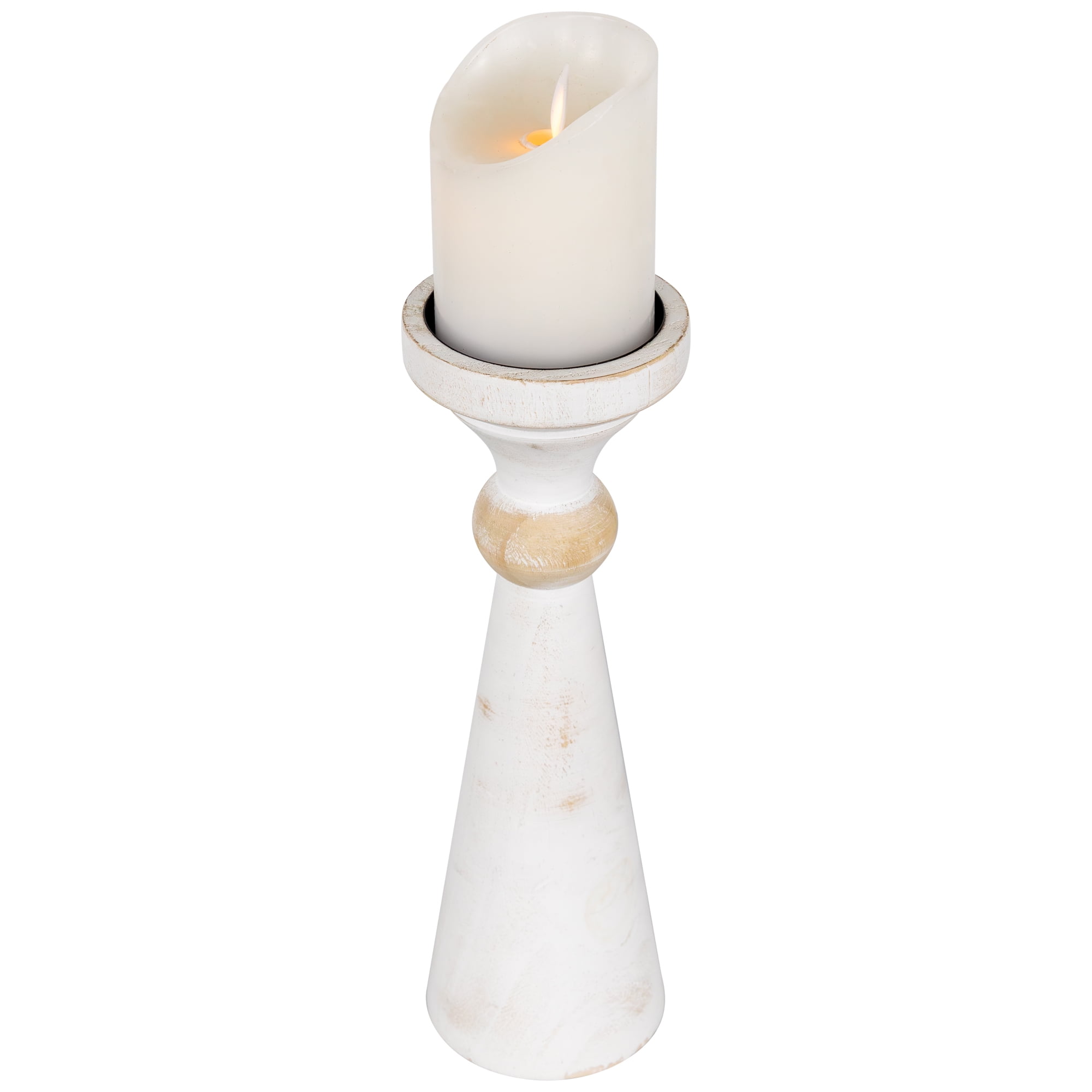 Northlight Wooden Pedestal Pillar Candle Holder - 12" - Brushed Antique White