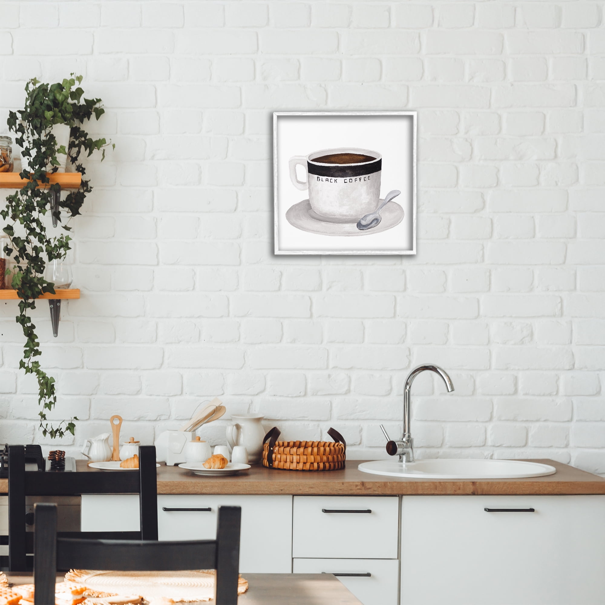 Stupell Industries Black Coffee Mug White Framed Giclee Art, design by Elizabeth Medley