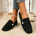 thumbnail image 3 of Women's Fashion Pearl Slip On Suede Flat Shoes Classic Square Toe Comfortable Low Heel Dress Loafers Walking Shoes Black Size 7, 3 of 7