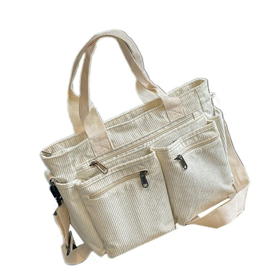 FENOHREFE Women Bag Large Capacity Shoulder Bag with Pockets Korean Styles Cord Handbag Corduroy Crossbody Bag Top Handle Bag