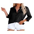 thumbnail image 1 of Women Button Down Satin Shirts  Long Sleeve Lapel Solid Color Relaxed Fit Office Work Blouse, 1 of 4