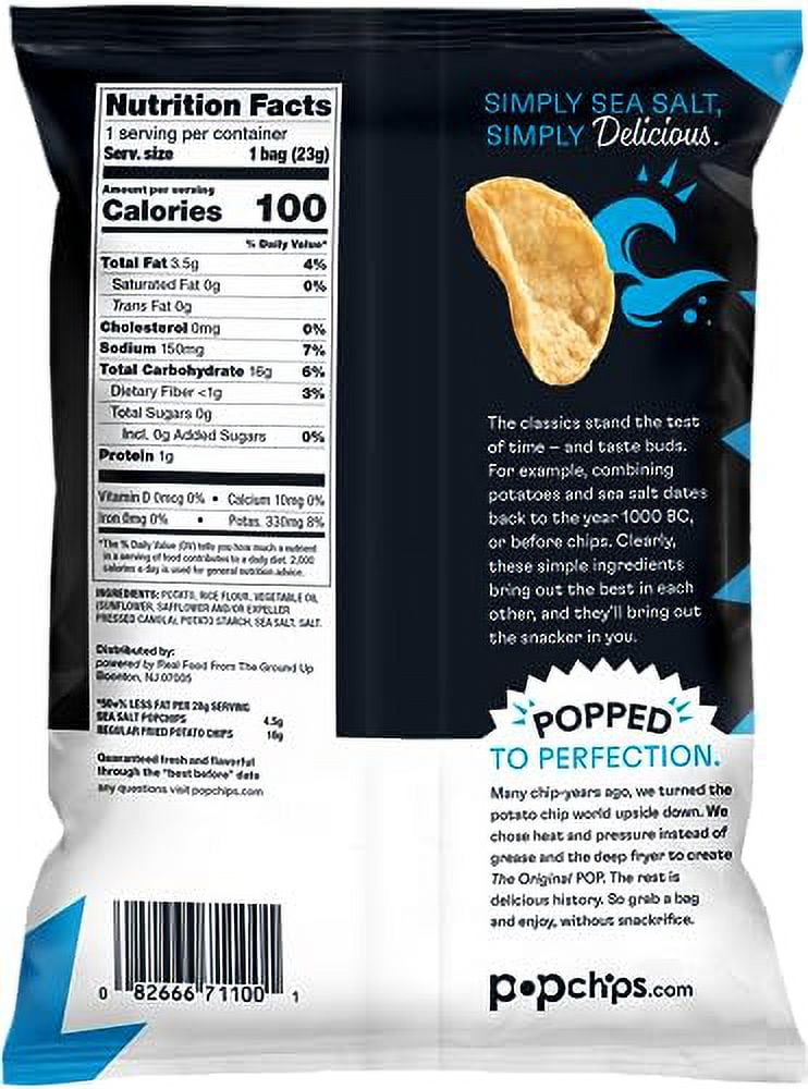 Popchips Sea Salt Potato Chips Single Serve 0.8 oz Bags 24 Count (Pack of 1)