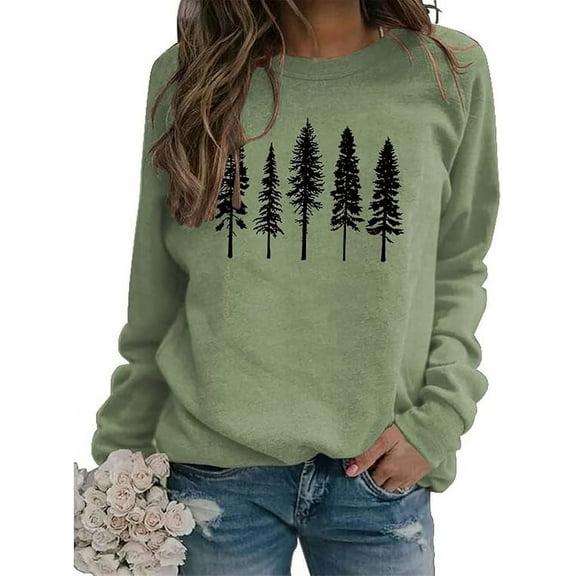 Women Pine Tree Sweatshirt Evergreen Trees Travel Sweatshirt