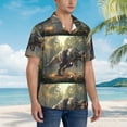 thumbnail image 3 of Gukieu Jungle Dinosaur Print Men's Short-sleeved Shirts, Button-down Lapel Hawaiian Shirts, T-shirts, Beach Vacation Summer Casual Wear,Large, 3 of 7