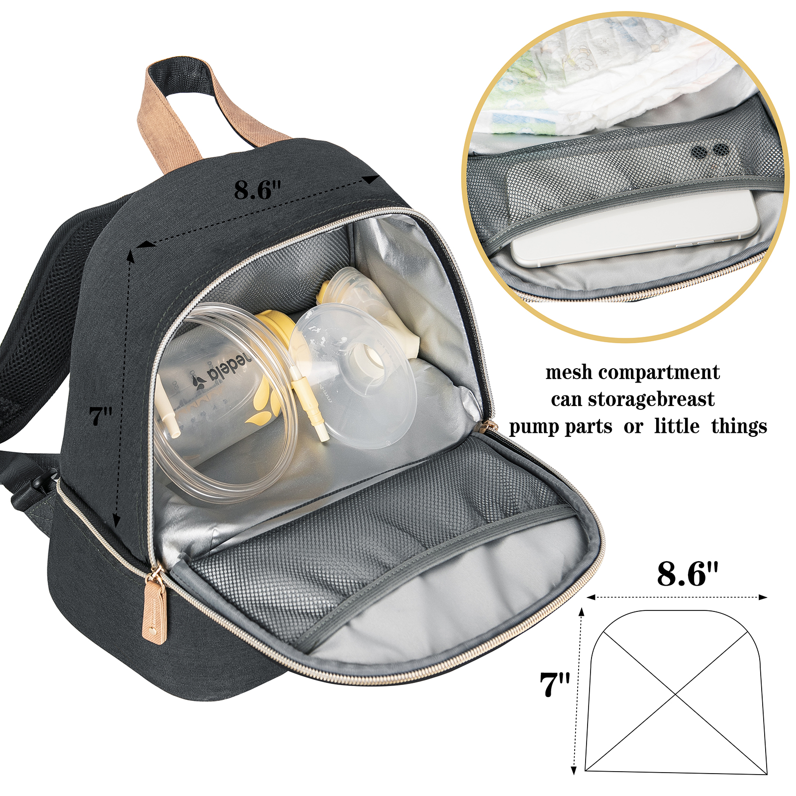 Breast Pump Bag Backpack - Cooler and Moistureproof Bag Double Layer for Mother Baby Bottle Breast Milk Pump Outdoor Working Backpack - image 4 of 8