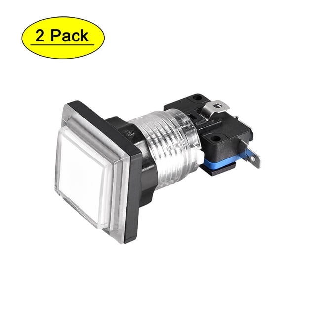 Botón de empuje para juegos 34x34 cuadrado 12V interruptor de botón iluminado LED con microswitch para arcade video blanco 2 piezas