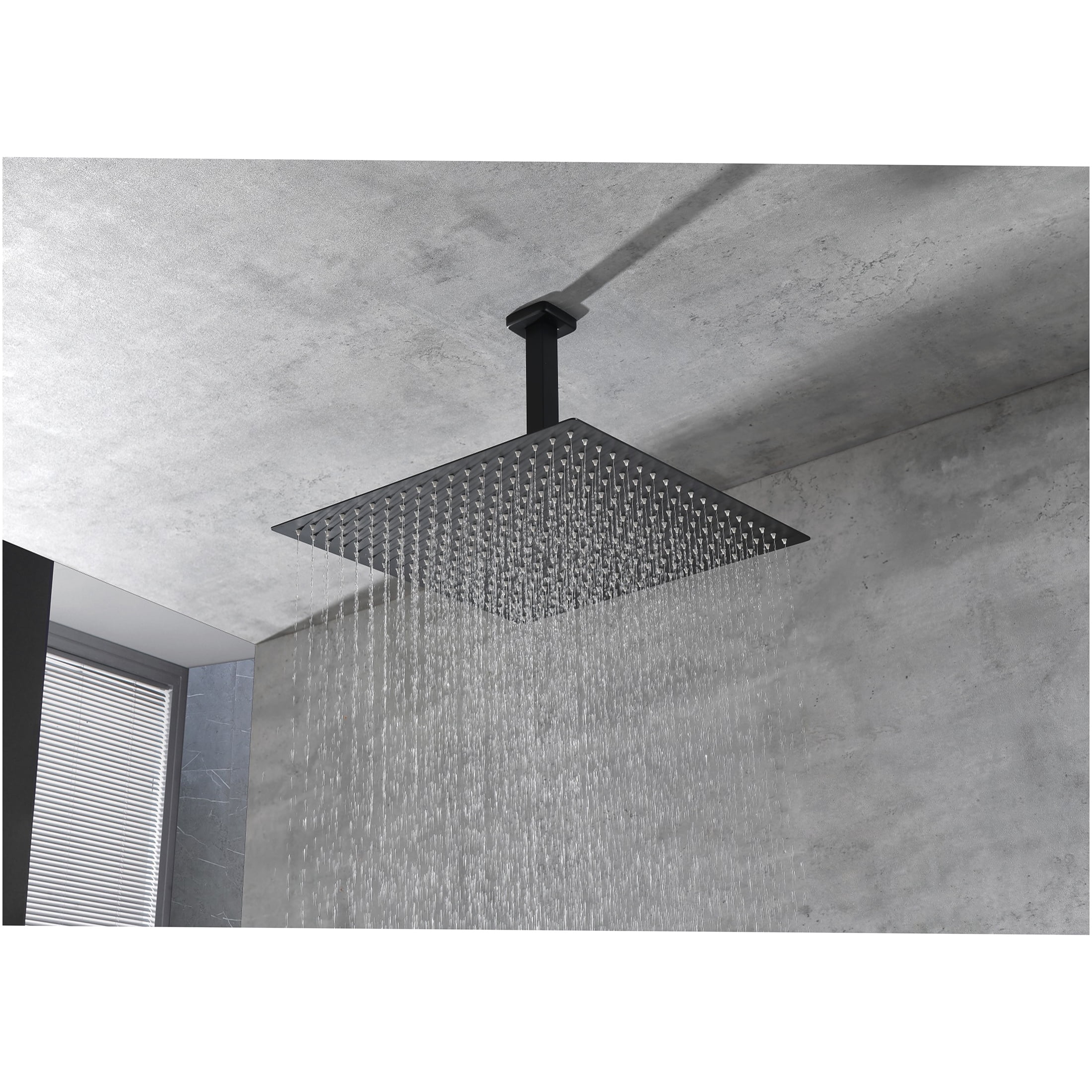 JERFIT 16 Inch Large Square Rain Shower Head, Matte Black Stainless Steel, High Pressure Rainfall Showerhead with Self-Cleaning Nozzles, Easy Installation