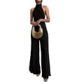 thumbnail image 3 of Women'S 2 Piece Outfits Sleeveless Halter Top and Wide Leg Pants Set Black S, 3 of 9