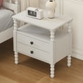 thumbnail image 3 of 2 Drawer Nightstand with Gourd Shaped Legs, Modern Minimalist Wooden End Table with Storage Drawers and Open Shelf, Side Table for Bedroom, Living Room, Apartment, Antique White, 3 of 7
