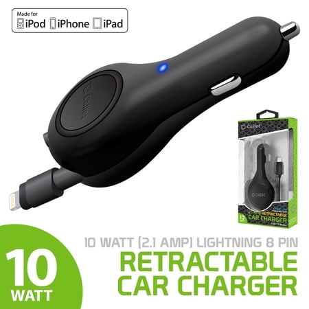 Cellet 10 Watt (2.1 Amp) MFi Lightning 8 Pin Retractable Cable Fast Car Charger Compatible with iPhone 13 Pro Max, 13, iPhone 12 Pro Max, iPhone 12 mini, iPhone 11 Pro, iPhone SE, iPhone XS