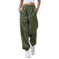 thumbnail image 2 of Pantalones Deportivos Holgados de Cintura Alta para Mujer, para Correr, Deportivos, de Entrenamiento, con Bolsillos Verde M, 2 of 8