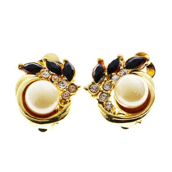 Mi Amore Crystal Accents Clip-On-Earrings Gold-Tone/Black