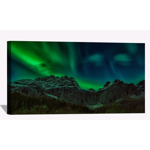 Green Mountain Under Aurora Wall Art Aurora Borealis Picture Canvas Art Northern Lights Framed Painting Wall Decor For Home Office Bedroom Livingroom Reeady to Hang