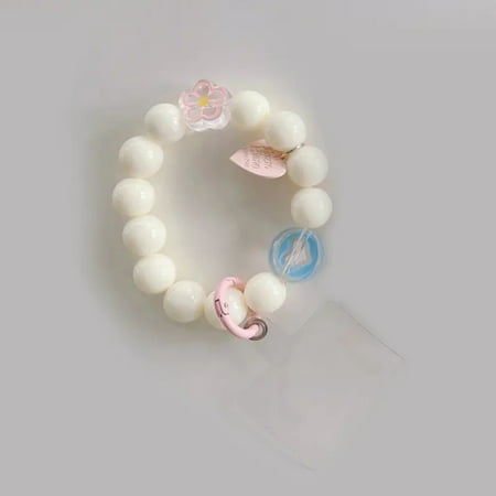 

SHENZHXULIZX Elegant White Beaded Phone Lanyard - Heart Shaped Decorative Jewelry for Girls - Stylish Mobile Phone Rope - Cute Accessory to Keep Your Phone by Your Side