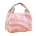 thumbnail image 2 of Insulated Cold Canvas Stripe Picnic Carry Case Thermal Portable Lunch Bag/ Wonderful Life New Cold Insulation Bag Thick Lunch Bag Striped Pink, 2 of 5