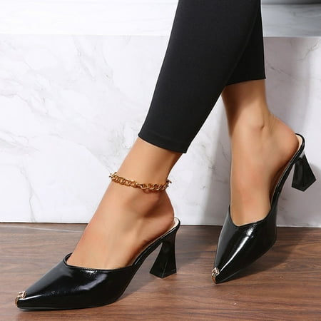 

Yilirongyumm Black 40 High Heels For Women Ladies Shoes Summer Fashion Metal Rhinestone Pointed Toe Slippers Heel High Heel Sandals