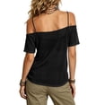 thumbnail image 5 of VBVC Women's Off Shoulder Mesh Sheer T-Shirt,Ladies Spaghetti Strap Cold Shoulder Short Sleeve Top,Party See-Through Cover Up for Women,Black,S-2XL, 5 of 8