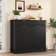 thumbnail image 3 of Blotout 20 Gallon Double Tilt-Out Trash Cabinet,Fluted Laundry Hamper Cabinet with 2 Drawers & Charging Station,Hidden Wooden Garbage Can Cabinet for Kitchen & Living Room, 3 of 9