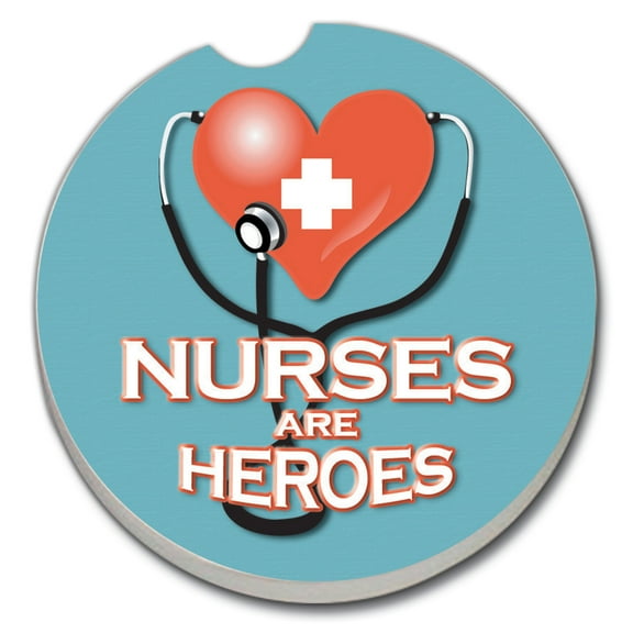 Absorbent Stoneware Car Coaster, Nurses Are Heroes, Set of 2