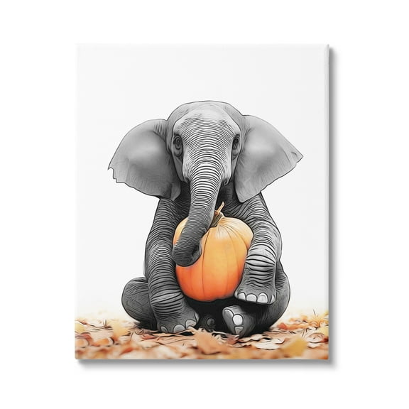 Stupell Industries Elephant in Autumn Leaves Holiday Painting Gallery Wrapped Canvas Art Print Wall Art, 16 x 20