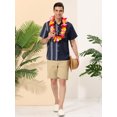 thumbnail image 3 of Lars Amadeus Men's Shirts Short Sleeve Summer Cotton Patchwork Button Down Shirts M Navy White, 3 of 6