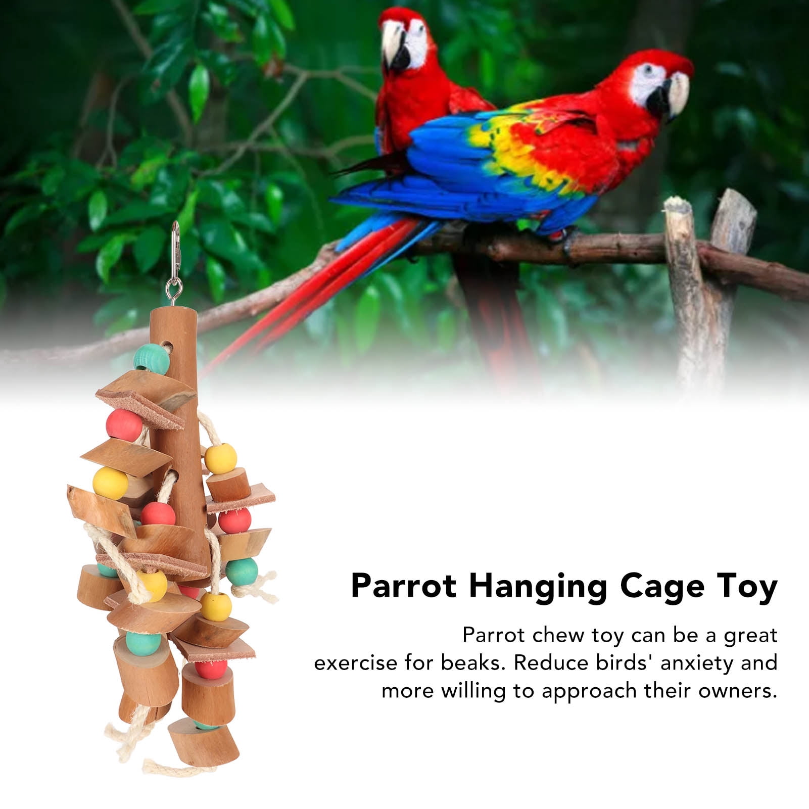 M Buder Colorful Bird Chew Toy Wood Blocks for Parrots, Cockatiels, Budgies, Hanging Cage Grinding Paw Beak Toy, Large (8.66 inches / 22 cm)