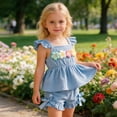 thumbnail image 4 of CAIVO Children Summer Toddler Girls Square Collar Fly Sleeve Floral Vest T Shirt Tops Shorts Outfit Sets Trendy Clothes Sets, 4 of 7
