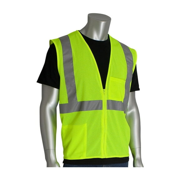 Protective Industrial Products 302-0702Z-LY/XL Two-pocket Zipper Safety Vest, Hi-viz Lime Yellow, X-large