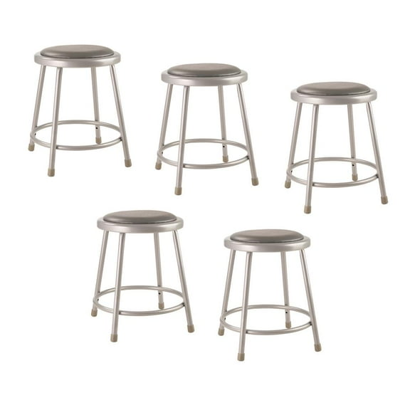 National Public Seating (5 Pack) NPS® 18"Heavy Duty Vinyl Padded Steel Stool, Grey