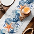 thumbnail image 3 of Summer Coastal Table Runner 90 Inches, Sea Ocean Starfish Shells Coral Conch Wood Gray Bed Runner Dresser Scarves Tabletop for Indoor Outdoor Parties/Ceremony/Banquet, 13" x 90", 3 of 9