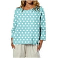 thumbnail image 2 of Lenpel 3/4 Length Sleeve Women's Tops Trendy Crew Neck Curved Hem Printed Oversized T Shirts Casual Loose Tee Blouses(Mint Green,Medium), 2 of 7