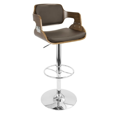 Fiore Pedestal - Fiore Height Adjustable Mid-century Modern Barstool with Swivel in Walnut and Brown by LumiSource
