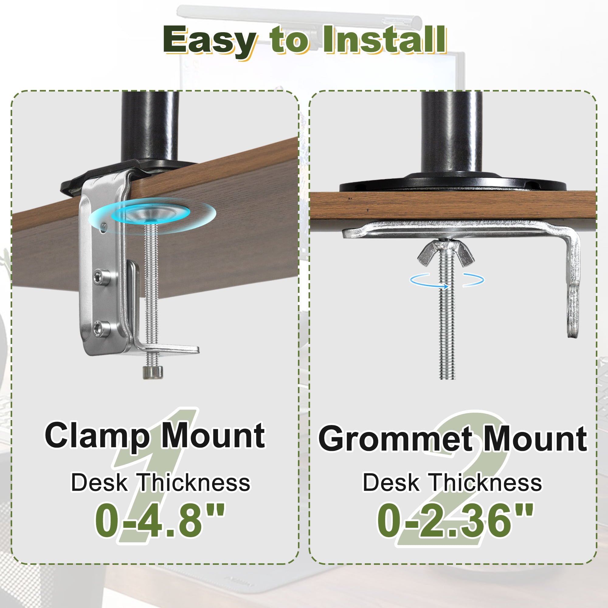 MAYEERTY Single Gas Spring Monitor Arm, Adjustable Desk Mount for 15-32 inch Screens, Clamp & Grommet Base, Black