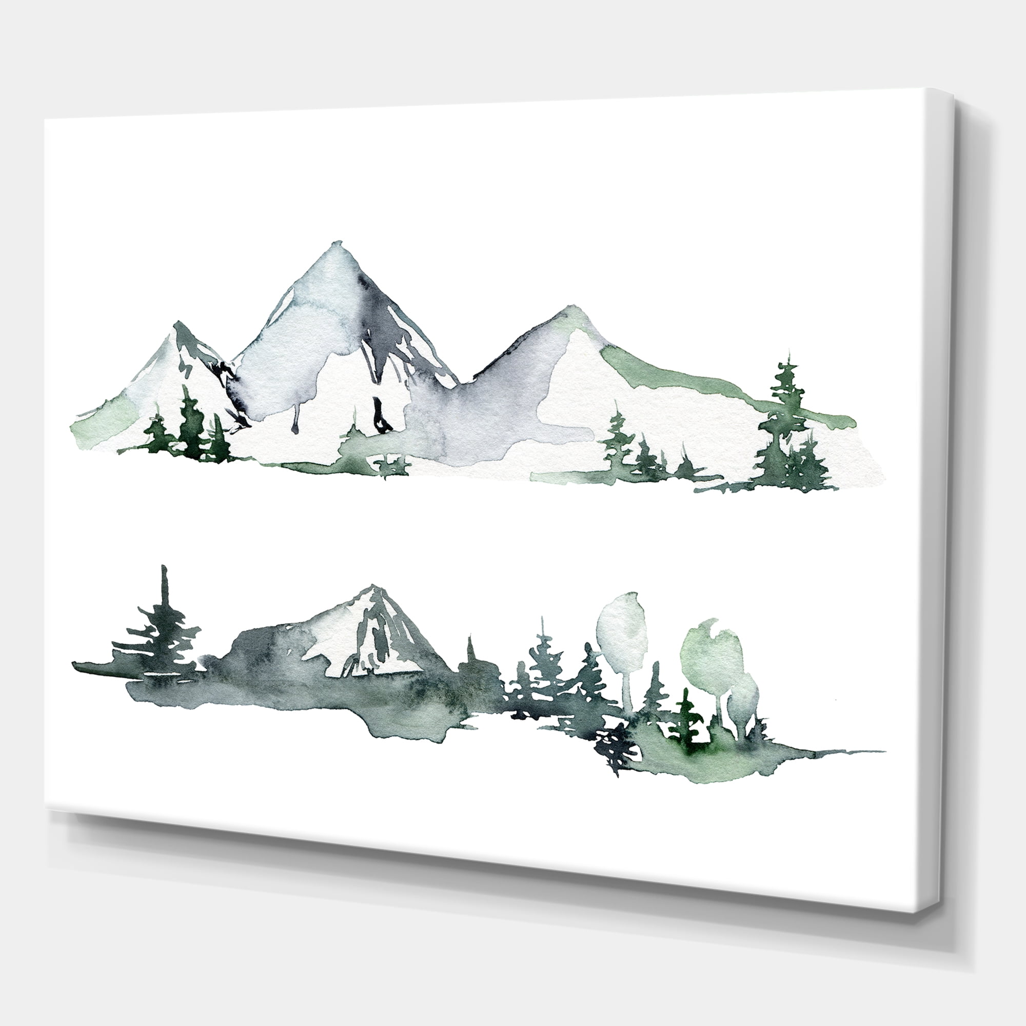 Designart ' Trees With Winter Dark Blue Mountain Landscape II ' Modern Canvas Wall Art Print