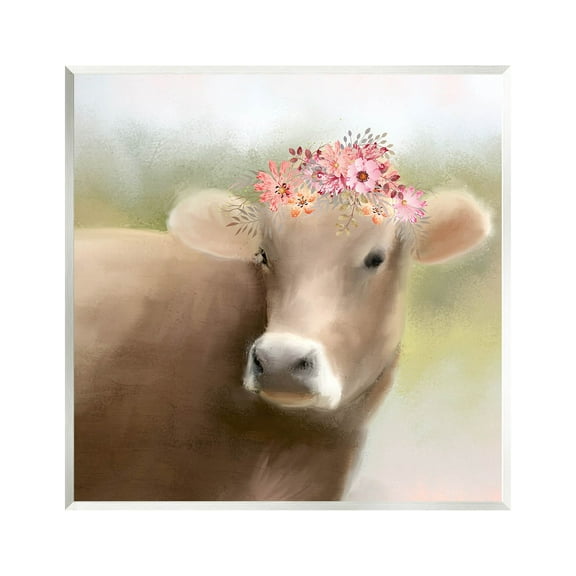 Farm Cow Pink Blooms Arrangement Animals & Insects Graphic Art Unframed Art Print Wall Art