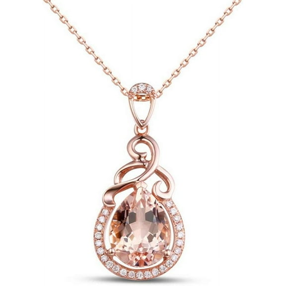 Rose Gold Necklace For Women Imitation Natural Morgan Stone Pendant Fashion Necklace Clavicle Chain Necklace Stainless Steel Crystal Necklace Birthday Gifts For Women (PINK)