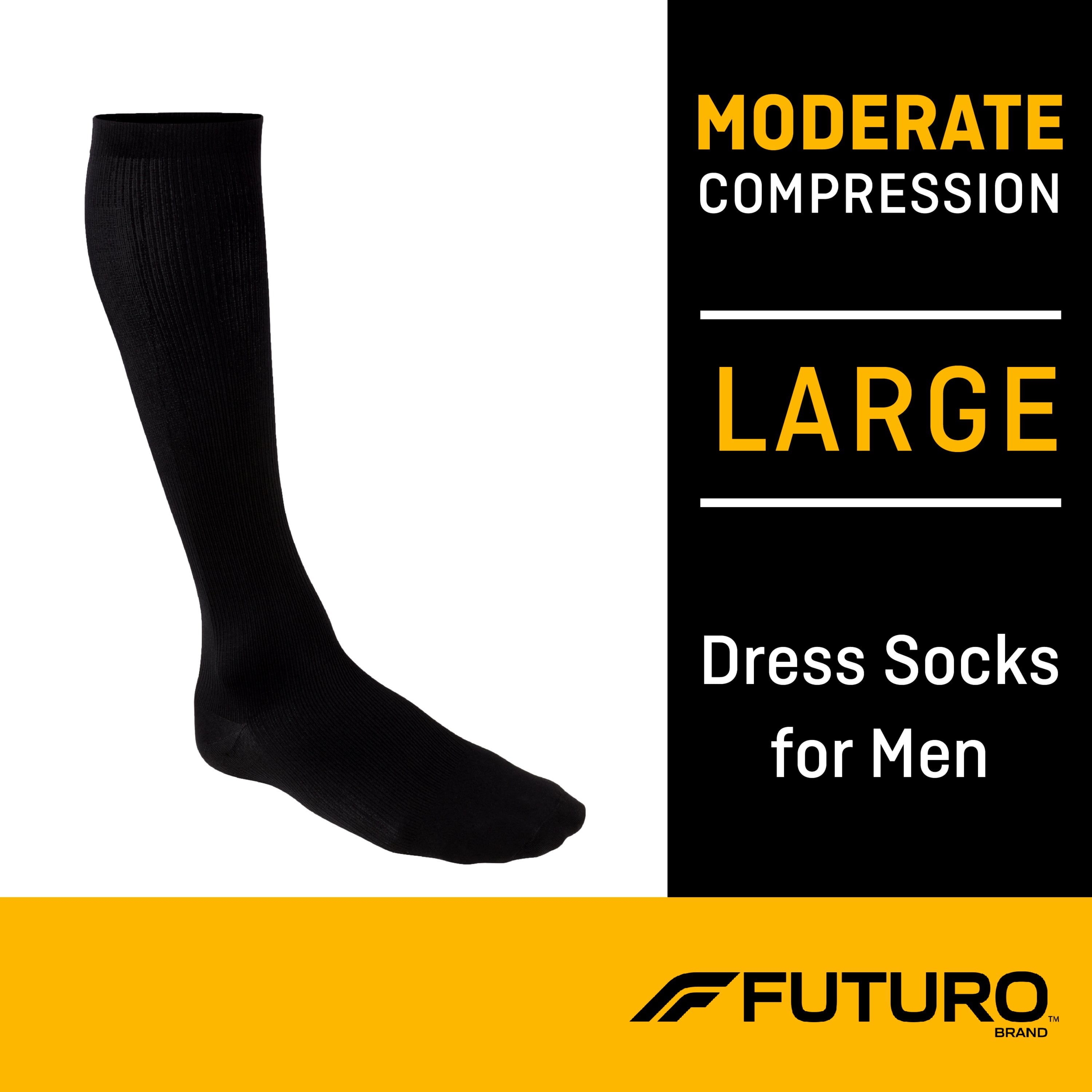 FUTURO Dress Socks, Large, Moderate Compression, Black, Male