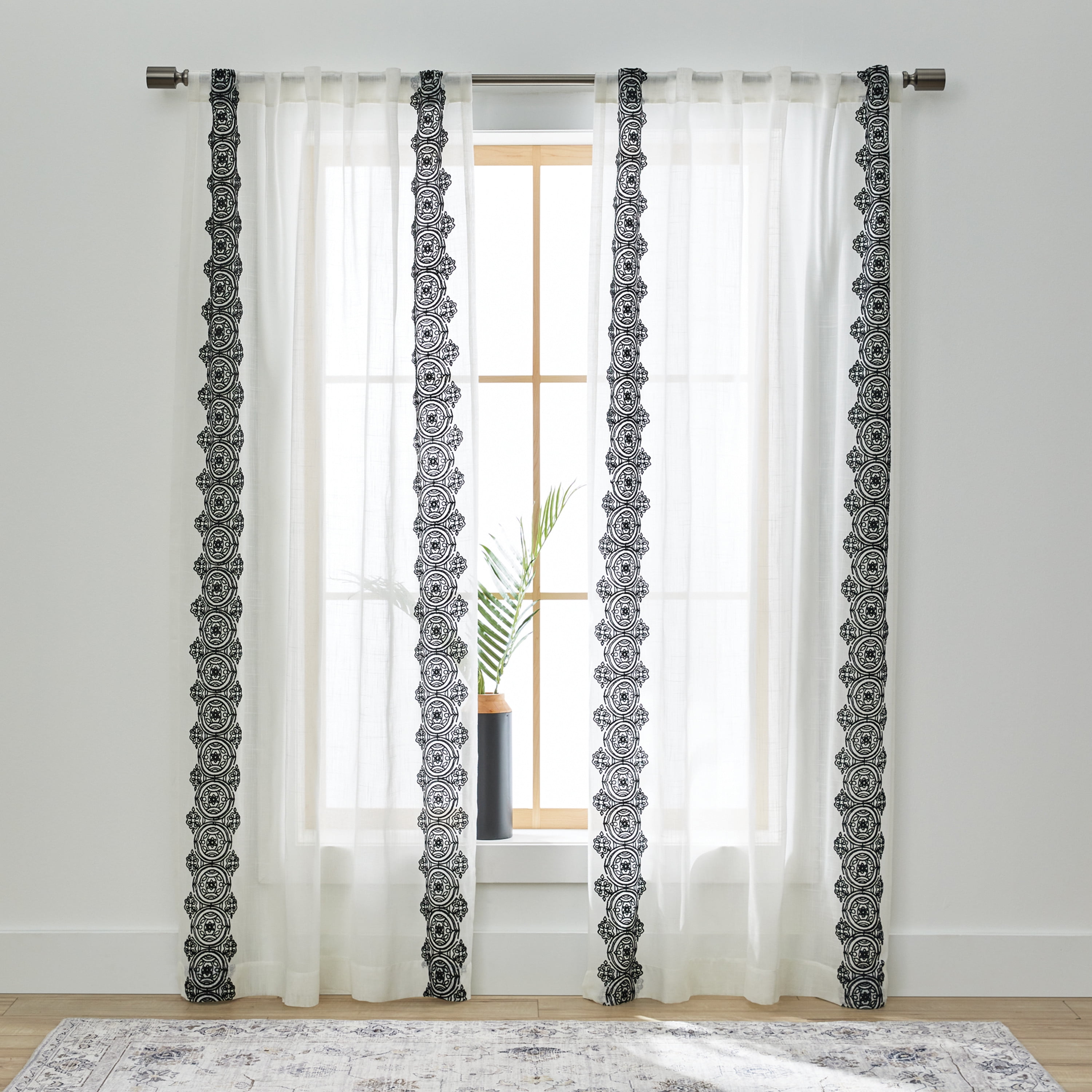Better Homes & Gardens Embroidered Border Curtain Single Panel, Indoor, Rod Pocket/Back Tab, Vanilla Dream, 50" W x 108" L, Adult