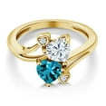 thumbnail image 3 of Gem Stone King 18K Yellow Gold Plated Silver White Moissanite London Blue Topaz Ring for Women (1.78 Cttw, Heart Shape 6MM, Gemstone Birthstone, Size 6), 3 of 6