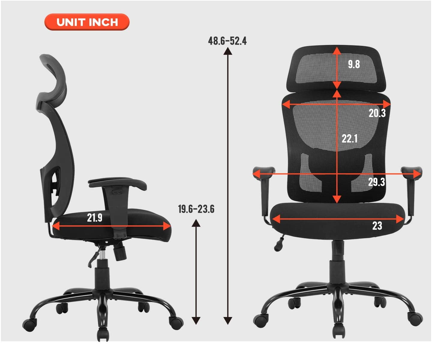 BestOffice Big and Tall Office Chair 400lbs Wide Seat Mesh Rolling Swivel Task Chair(Black)