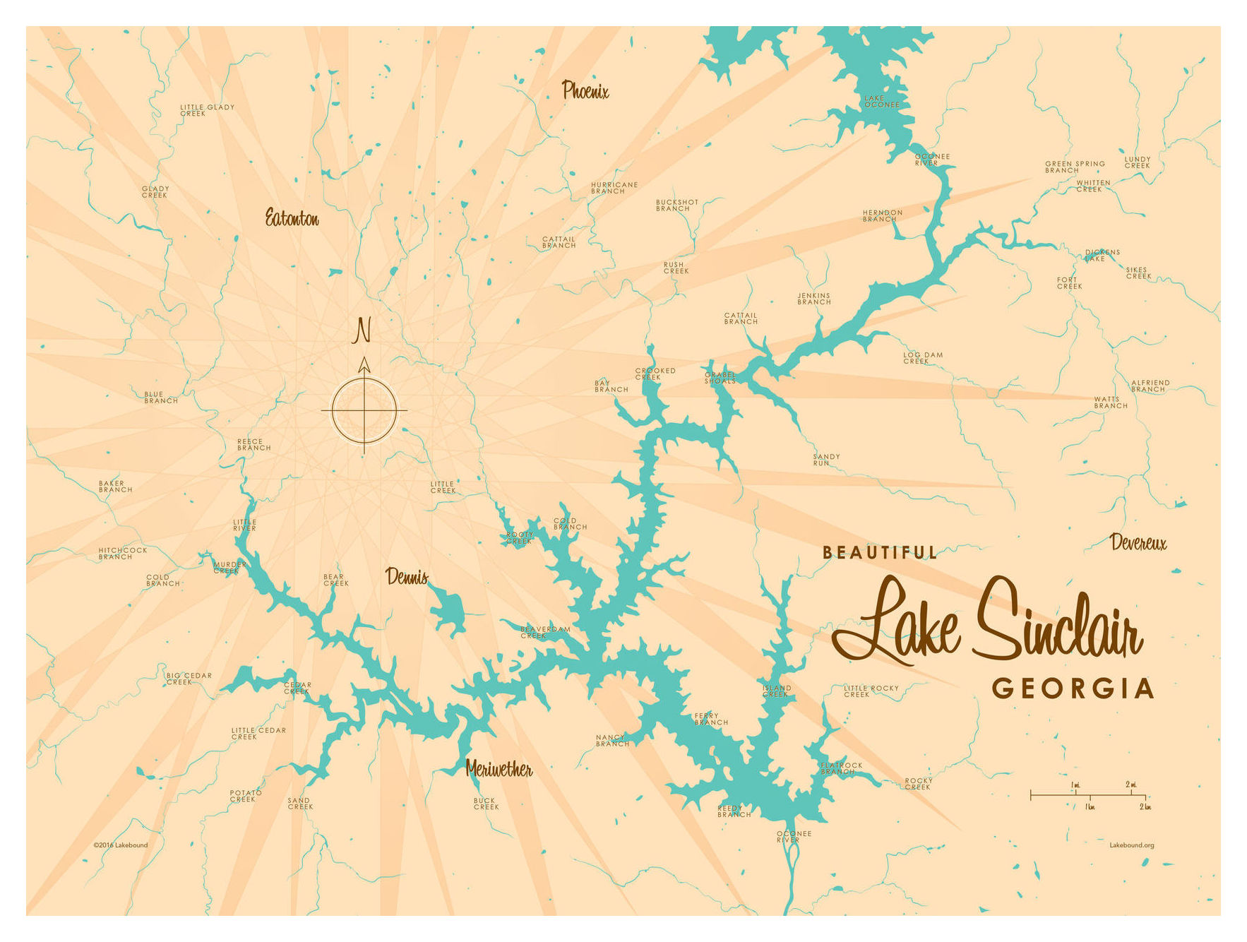 Lake Sinclair Map VintageStyle Art Print by Lakebound (9" x 12