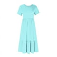 thumbnail image 3 of qucoqpe Women's Summer Casual Short Sleeve Crewneck Swing Dress Flowy Tiered Maxi Beach Dress with Pockets, 3 of 5